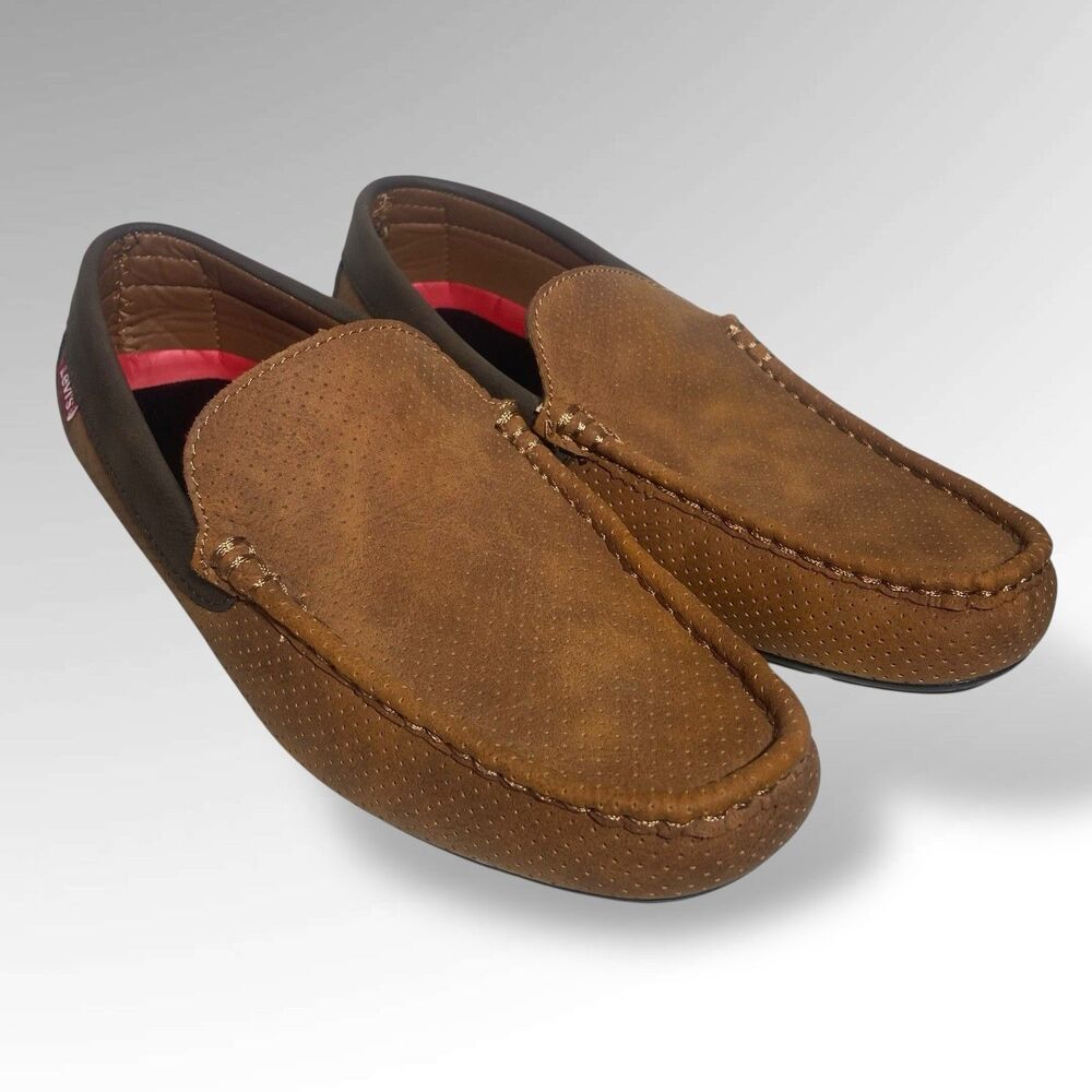 Lewis Comfort Men's 9 Perforated Loafers Slip On Driving Shoes Brown Old Money